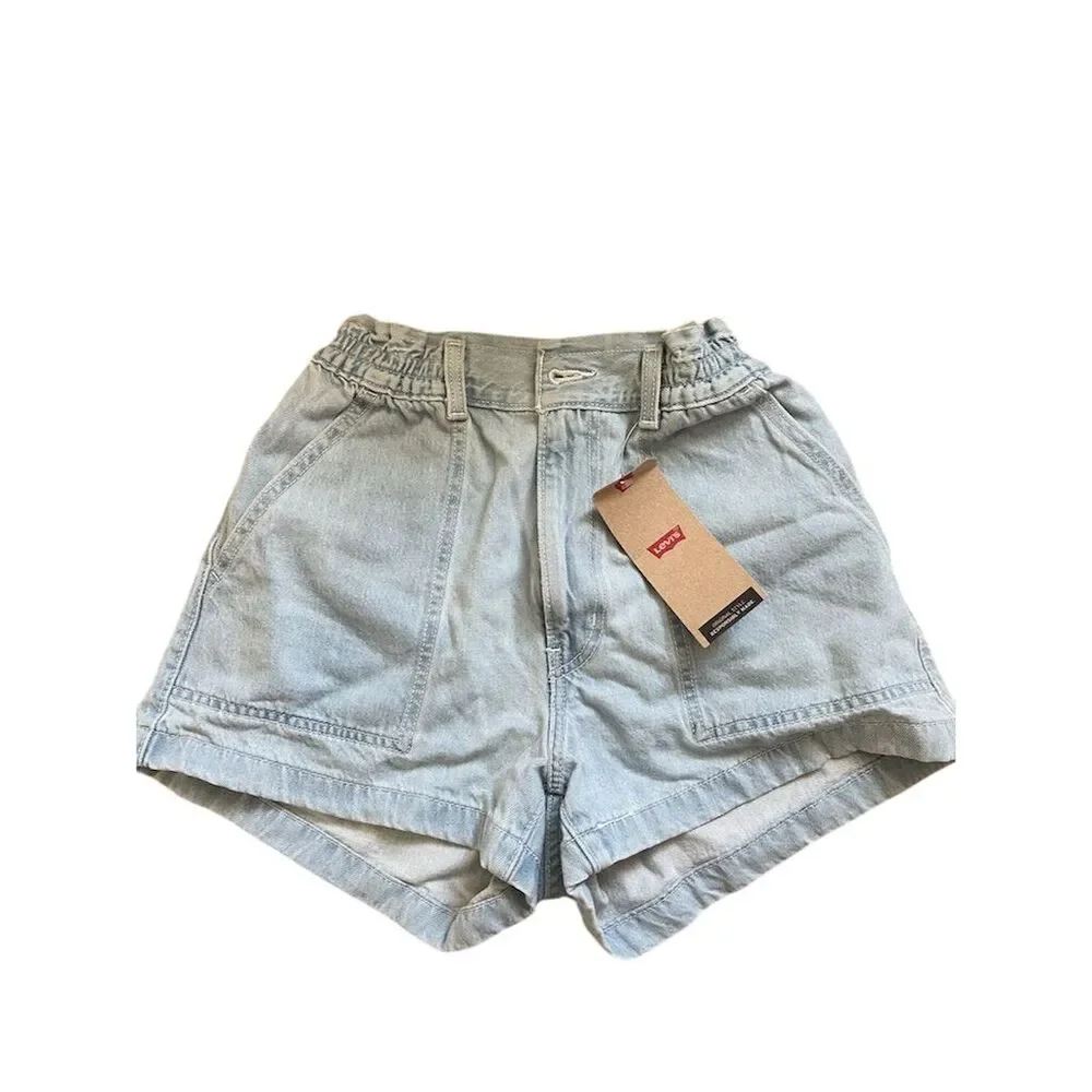 Women's High-Rise Denim Shorts Blue Size 27 Casual Summer 5-Pocket - Picture 2 of 8